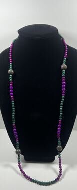 Shades of Purple Green Gray 30 in Colorful Beaded Boho Necklace